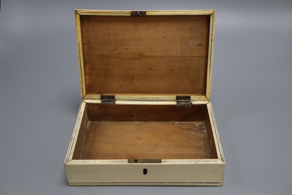 A 19th century South Indian ivory box, length 20.5cm